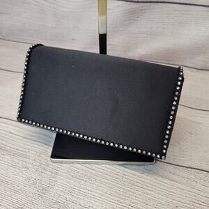 Cache Black Satin Event Bag with Rhinestone Trim, Clutch or Shoulder Bag